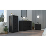 Stockley 3 Piece Bedroom Set, Nightstand + Dresser + Dresser, Black