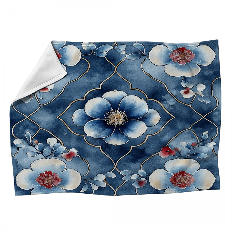 Jeté en molleton Ornate, Argent argent, Floral, L 80 po x l 60 po