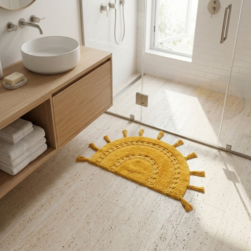 Abinash 100% Cotton Bath Rug, Yellow