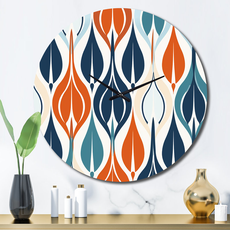 Orange Blue Botanical Symphony I Wall Clock, Large