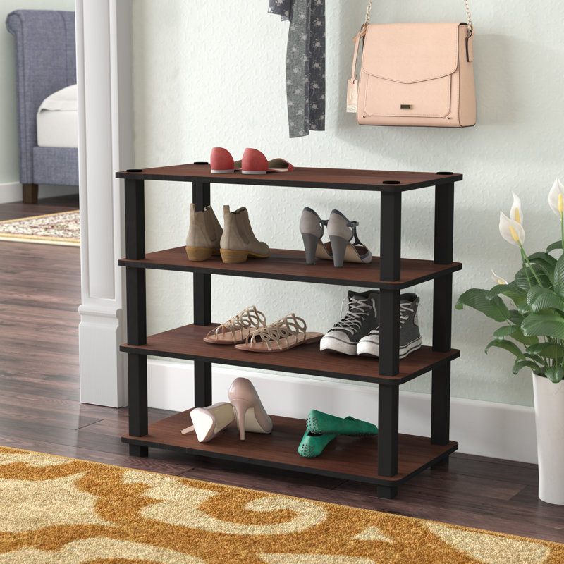 12 Pair Stackable Shoe Rack, Dark Cherry