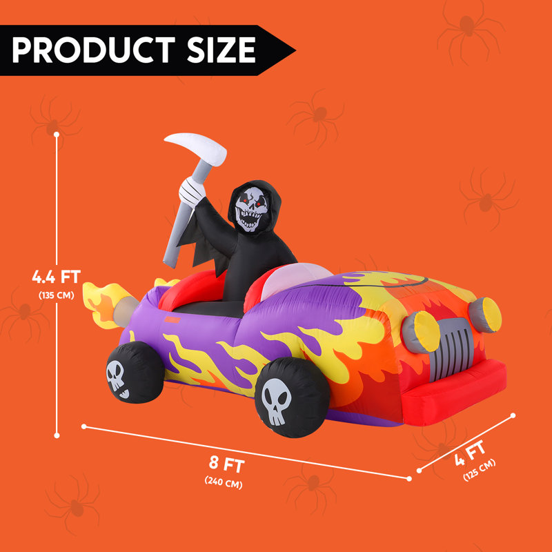 Voiture gonflable Grim Reaper de 8 pi de long Halloween