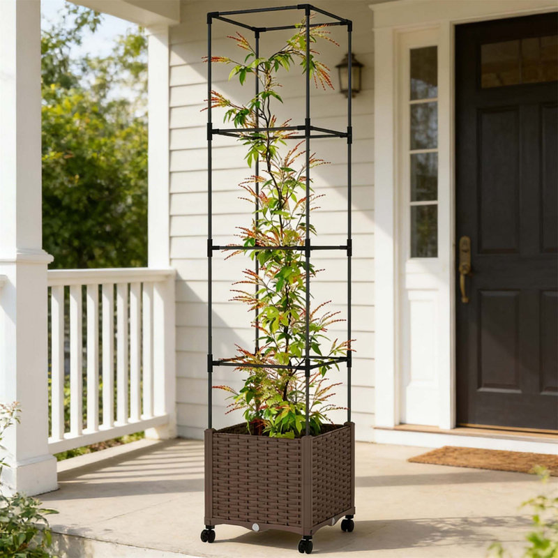 Plant Cage,Raised Garden Bed,Mobile Trellis Plant Bed, Brown