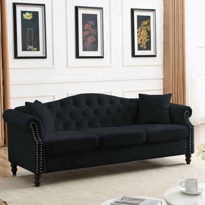 Canapé Chesterfield 79 po à 3 places avec accoudoirs roulés et garniture cloutée 79 po