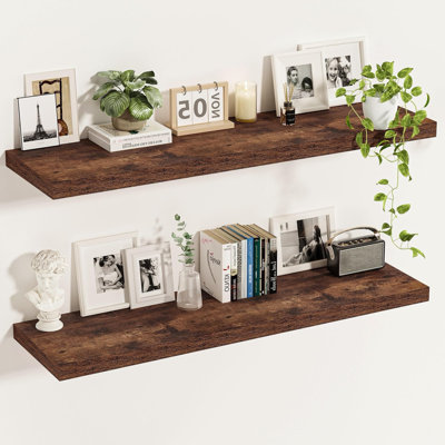 Ensemble de tablettes flottantes de 2, 55 po de longueur et 12 po de profondeur, avec fixation murale et support invisible, style rustique brun rustique pour le salon, la chambre à coucher, la cuisine, la salle de bain et le bureau