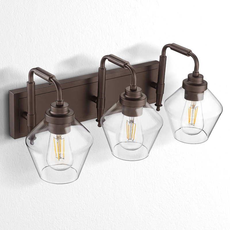 Abat-jour en verre transparent à 3 lumières pour salle de bain vintage, bronze huilé, H 10,6 po x l 22 po x P 10,23 po