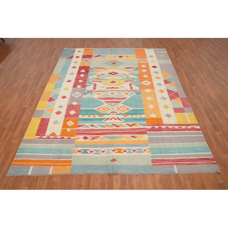 Tapis kilim à motif géométrique coloré 8 x 10