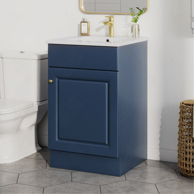 20" Bathroom Vanity with Sink, Vanity Cabinet with Door Shelf and Adjustable Shelf, Blue
