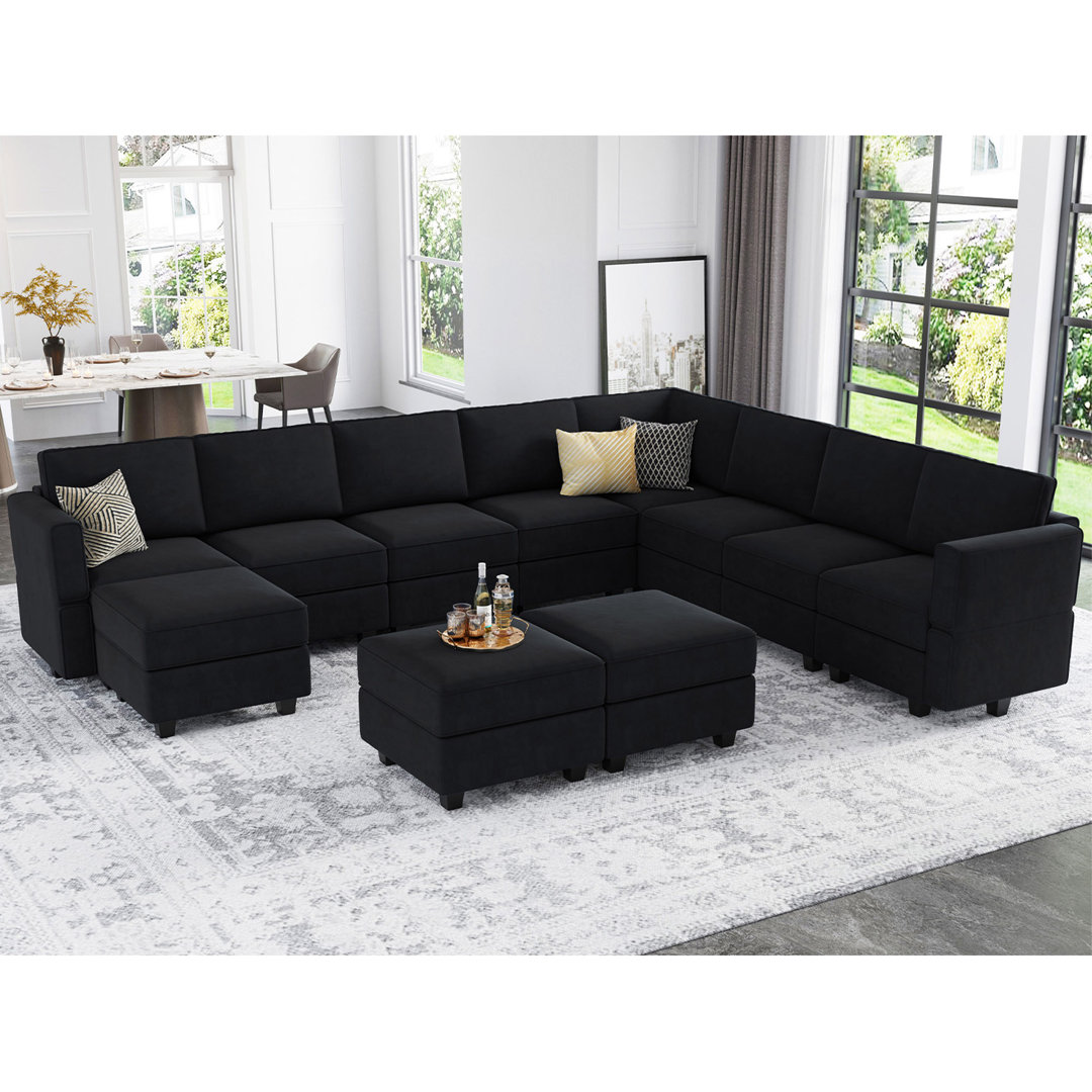 Wylodene 143'' W Oversized U Shaped Velvet Modular Sectional Storage Sofa Living Room Couch Set Ebern Designs Body 