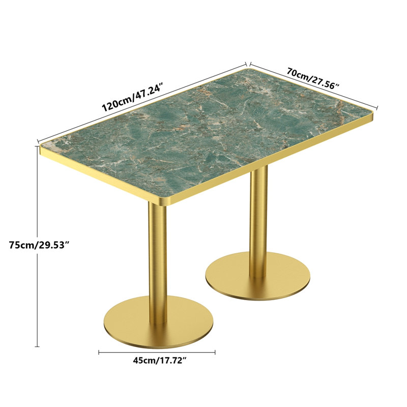 Table de salle à manger Tulipe, plateau en pierre frittée avec impression luxueuse imitation marbre, piètement en acier inoxydable, surface résistante aux égratignures et à l'usure, imperméable, convient aux restaurants aménagés.