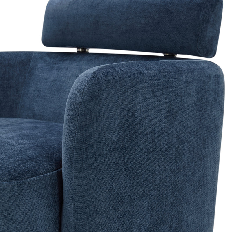 Fauteuil d'appoint pivotant avec appui-tête réglable Becerril, Frêne naturel, Mélange de polyester bleu