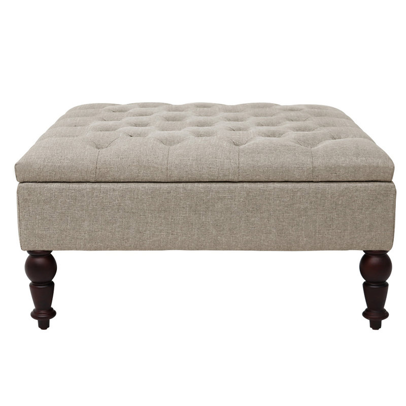 Repose-pieds carré avec rangement Mirfield, Polyester beige