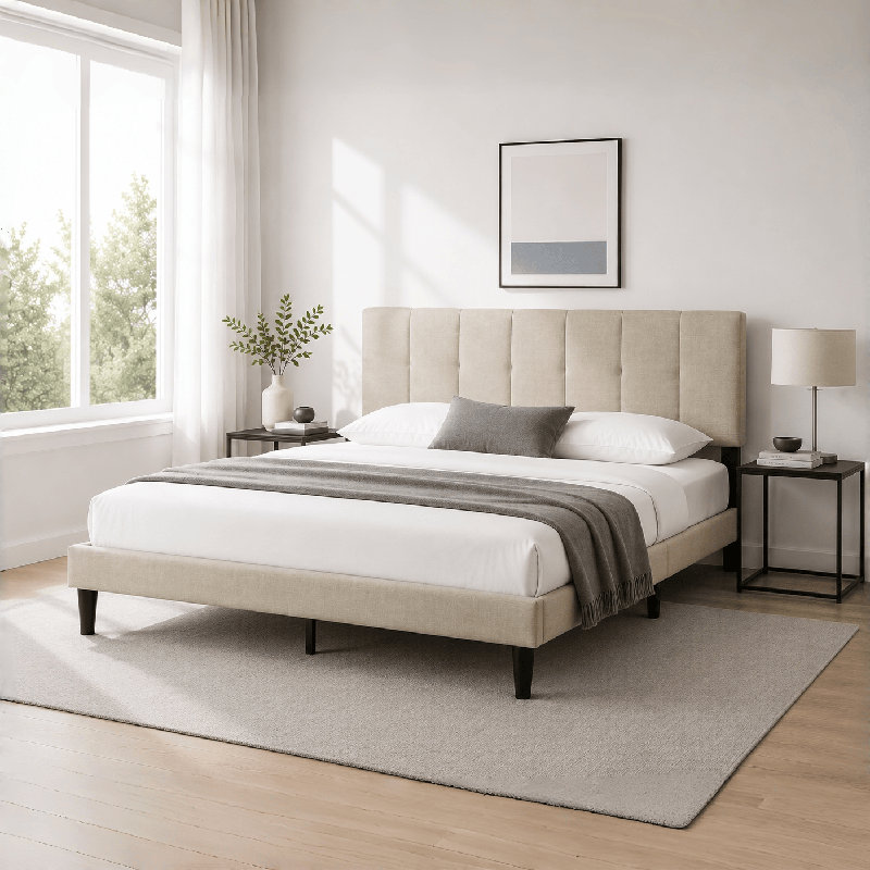 Dajai Upholstered Unfinished Platform Bed, Beige, King