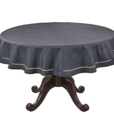 Laser-cut Hemstitch Tablecloth 60" Round - Black Soft Textured Elegant Table Cover