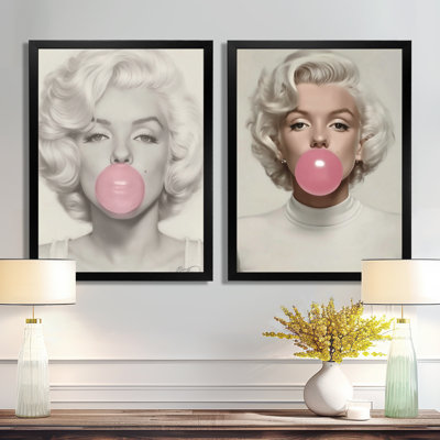 «Pink Gray Marilyn Pop Art Portrait», reproduction d'art sur toile, ensemble d'art mural rose Pop culture