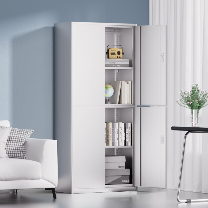 71" Lockable Heavy Duty Metal Storage Tool Cabinet W/ 2 Adjustable Shelves, White