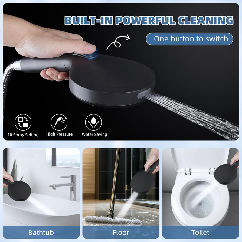 10” High Pressure Rainfall Shower Head With Handheld Spray Combo, 16" Shower Extension Arm, 71" Hose, 3-Way Diverter