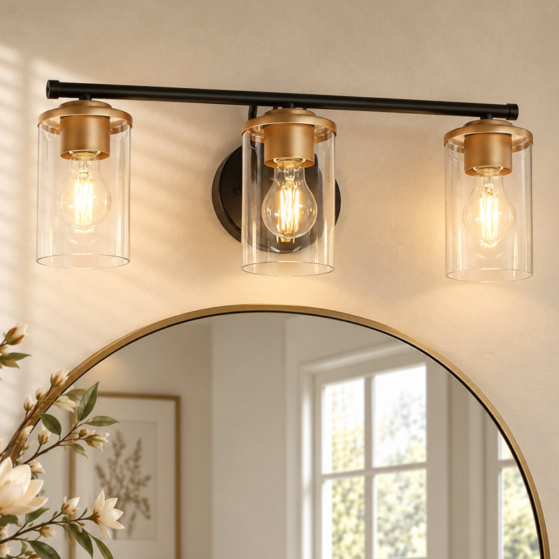 Escarment 3-Light Dimmable Vanity Light, Satin Gold/Matte Black