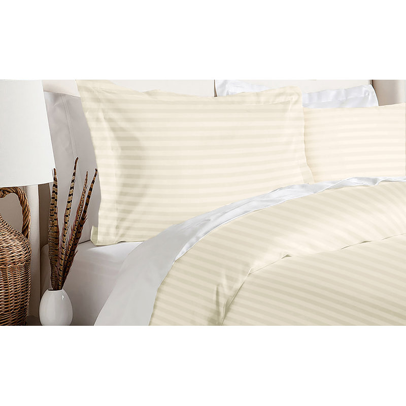 Cotton Striped Duvet Cover, Full/Queen Duvet Cover + 2 Standard Shams, Ecru