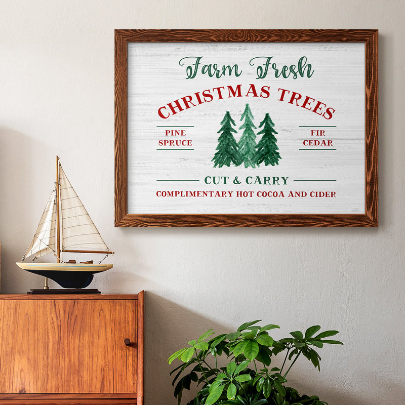 Farm Fresh Christmas Trees, reproduction d'art sur toile encadrée, H 28 po x l 42 po x P 1,5 po, Érable