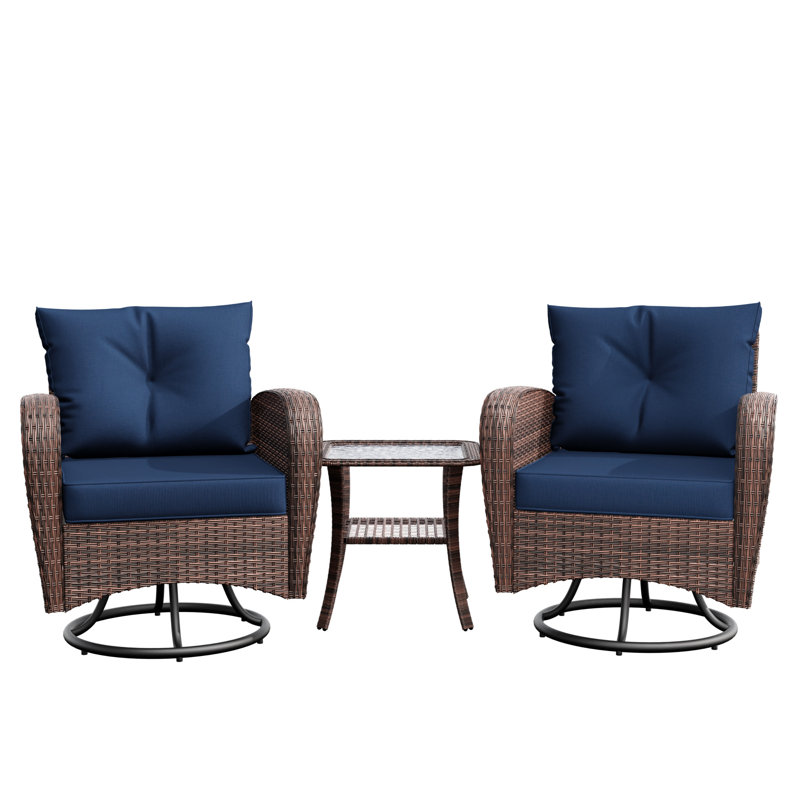 2-Person Square Outdoor Set With Cushions, Blue