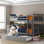 Lit double superposé au dessus d'un lit double avec gigogne simple et échelle, gris