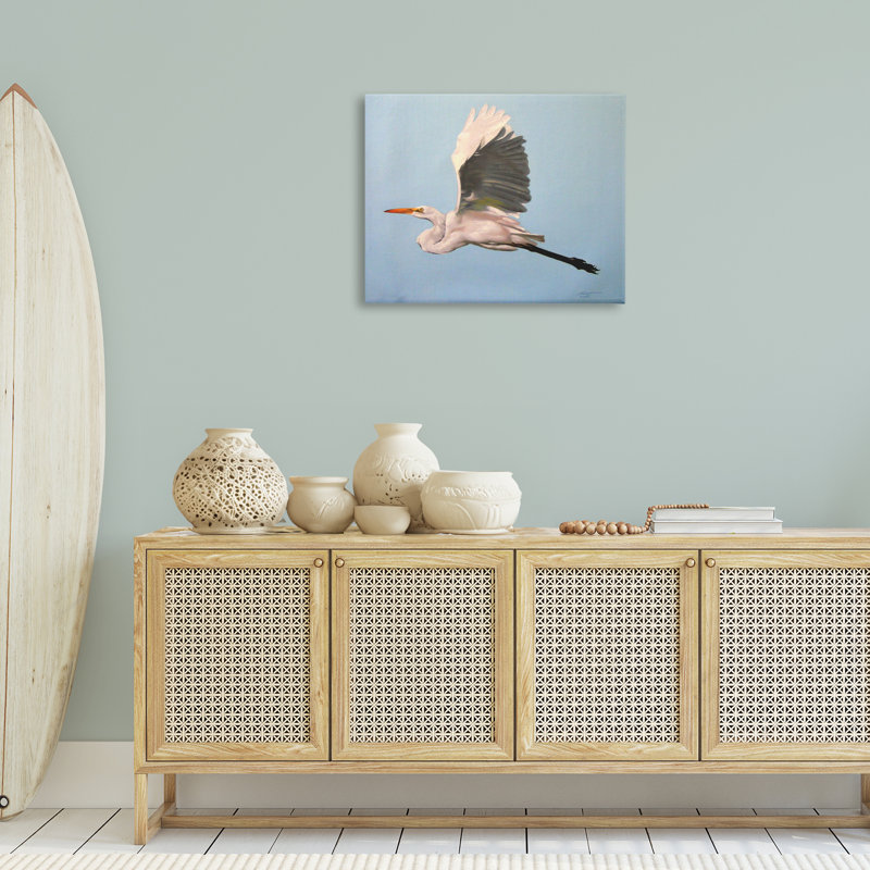 «Graceful Egret Flying Canvas» par D. Rust, H 30 po x l 40 po