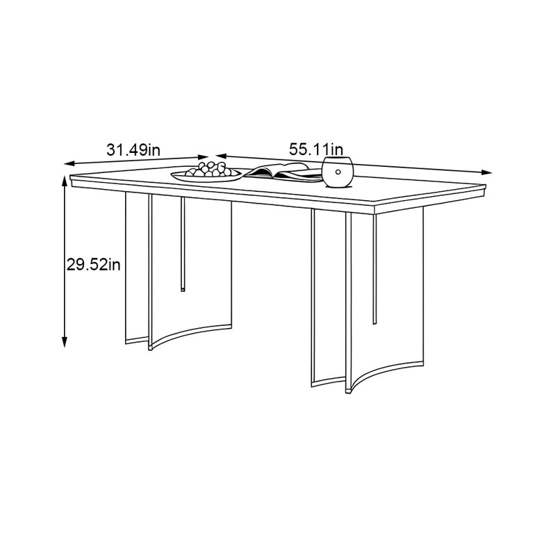 Rectangular cream-colored solid wood dining table, 29.52"H x 55.11"L x 31.49"W