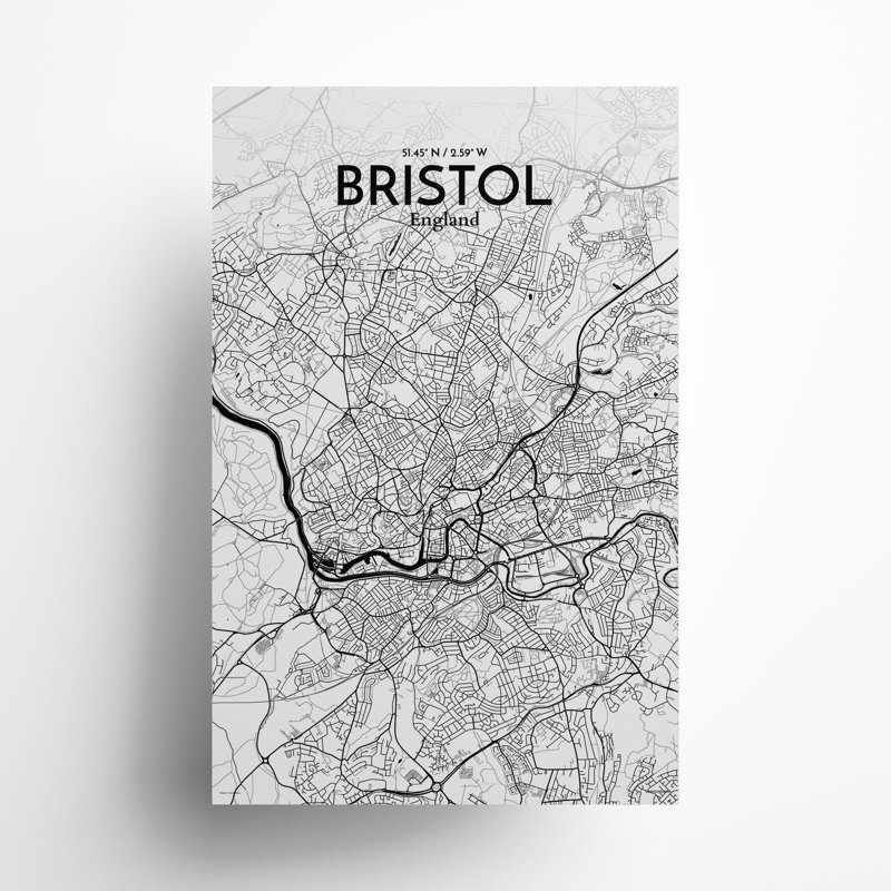 Bristol City Map In Ink - No Frame Print, 17cm H x 11cm W x 0.05cm D