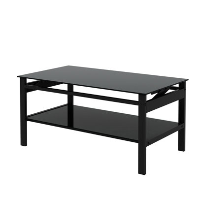 Glass Lift Top Coffee Table, Modern Simple 2-Layer Tempered Glass Coffee Table for Living Room, Black by Brayden Studio