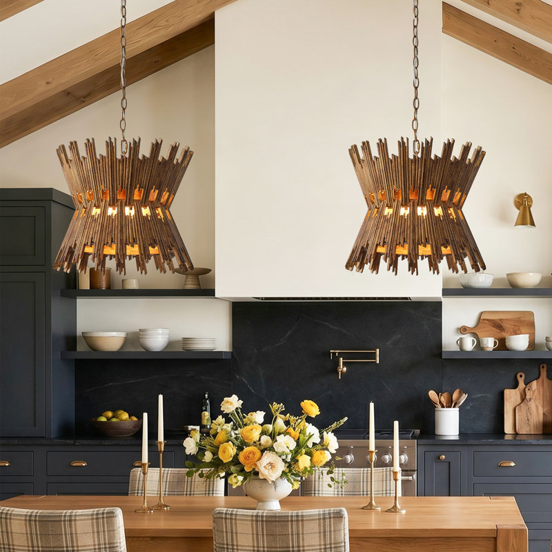4 - Light Unique Statement Dimmable Wood Chandelier