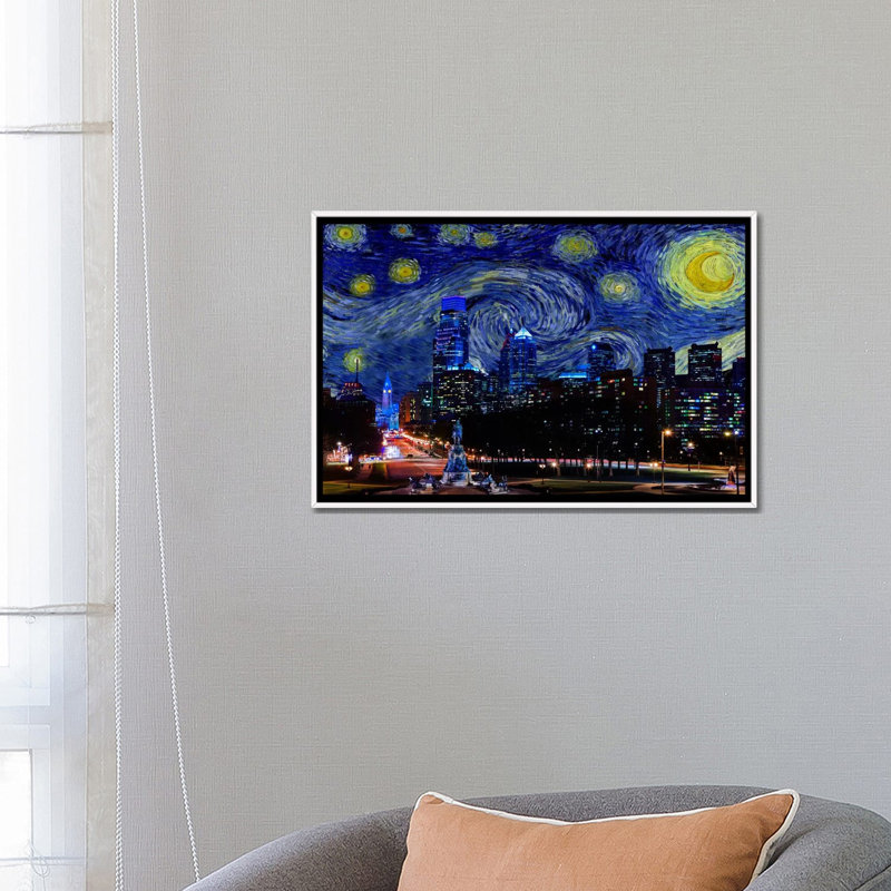 Philadelphia, Pennsylvania Starry Night Skyline - impression d'art graphique, Aucun mat, H 18 po x l 26 po x P 1,5 po