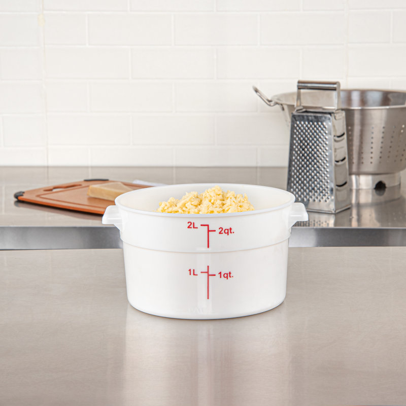 Contenant alimentaire de 2 pintes pour restaurant, 1 contenant blanc - couvercles vendus séparément, marqueurs de volume rouges, boîte à vaisselle, poignées latérales, pour ranger les aliments