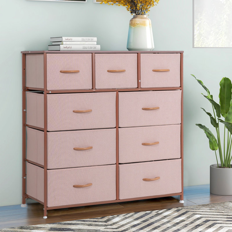 Commode 9 tiroirs Kelecia, Rose