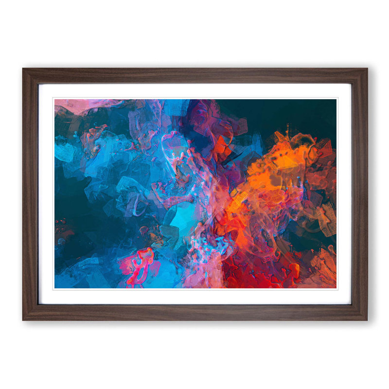 Midnight Smoke in Abstract - Picture Frame Painting Print, Walnut Framed, 27cm H x 36cm W x 2cm D