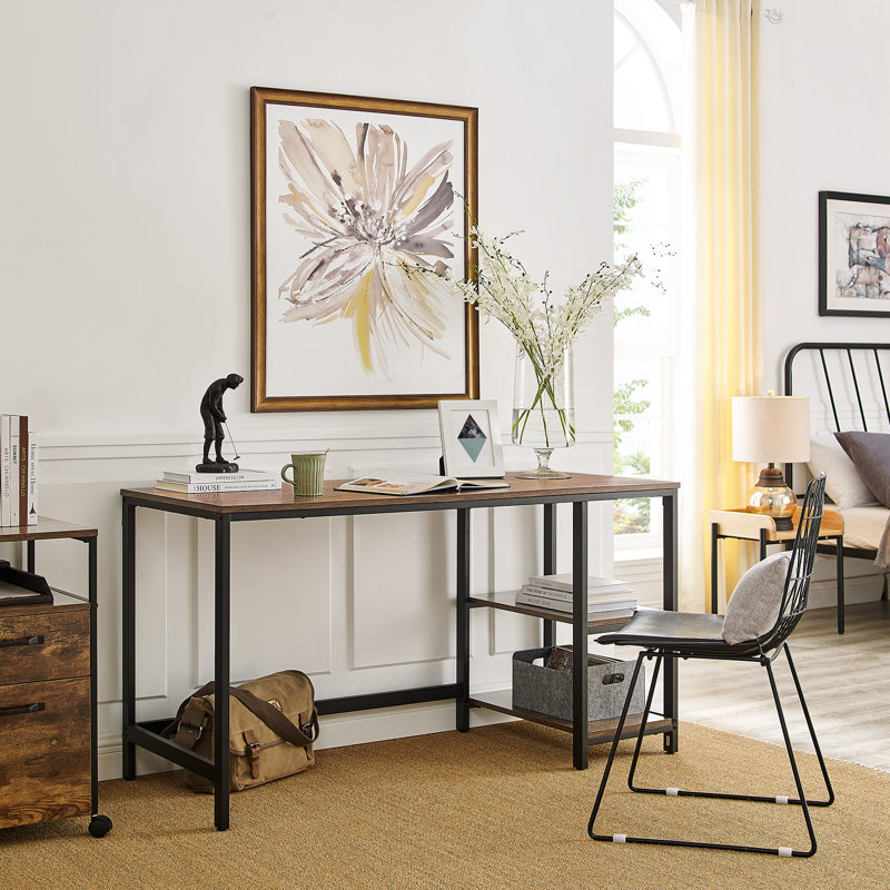 Vaillancourt Writing Desk, Rustic Brown, 75cm H x 140cm W x 60cm D, Black