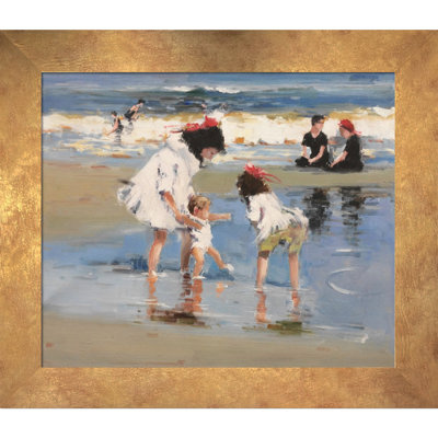 «Children jouant à la mer», reproduction d'art sur toile encadrée