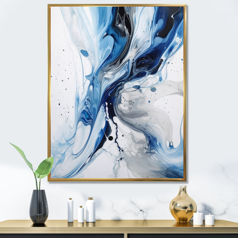 «Blue and Grey Ethereal Elixir I», reproduction d'art sur toile abstraite, Doré, H 32 po x l 16 po