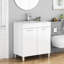 Meuble-lavabo de salle de bain 32 po avec lavabo, portes doubles et poignée en métal, blanc brillant pour une fermeture en douceur des charnières, poignée pratique