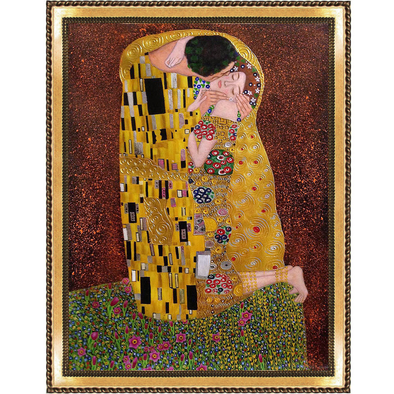 «The Kiss Full View Metallic Embellished» par Gustav Klimt - impression sur toile tendue, H 44,75 po x l 43,75 po x P 2 po