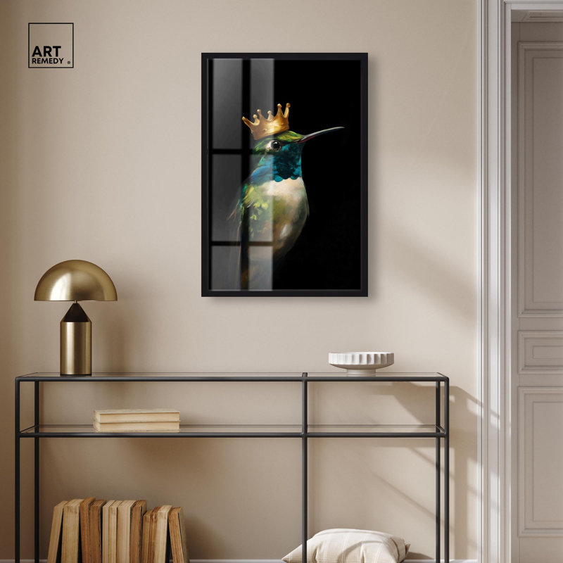 Art mural oiseau couronné azur II Shadowbox, H 31 po x l 21 po, Noir