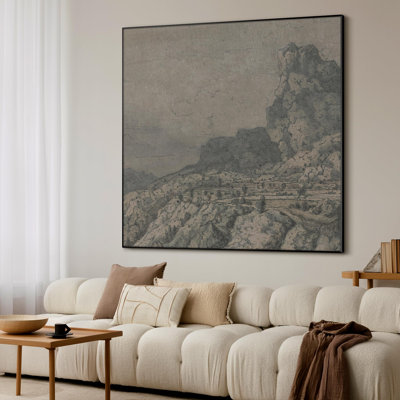 Très grand art mural imprimé sur toile - Paysage de montagne chinois rétro à l'encre de style antique, œuvre d'art pour le salon ou la chambre à coucher - «Assemblage requis du cadre (cadre non fini)»