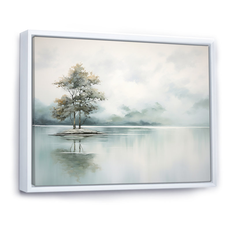 Minimal Lake Tranquility sur impression sur toile, H 24 po x l 32 po x P 1 po, Cadre flottant blanc