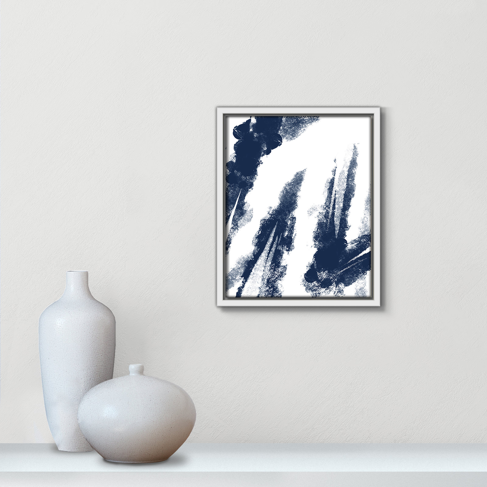 Ferne "Navy Striking Seams 2" Print, White Framed Canvas, 11.5" H x 9.5" W x 2" D