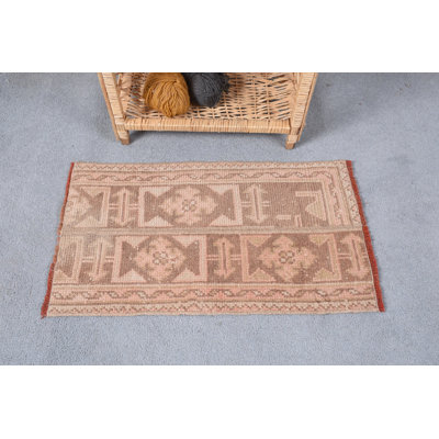 Turkish Rugs, Orange Floor Rugs, Geometric Rugs, Vintage Rugs, 1.4x2.5 ft Small Rug, Handwoven Rug