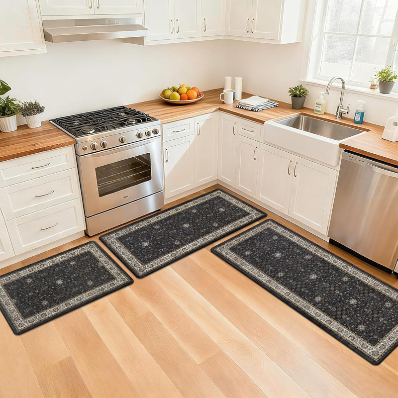 Tapis de cuisine antidérapant et antidérapant (ensemble de 3), Noir