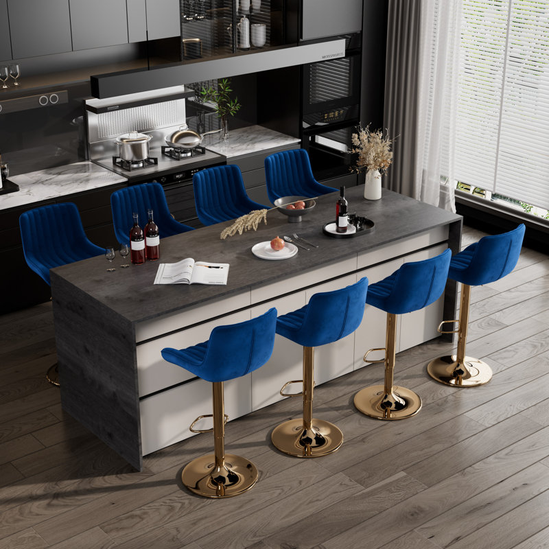 Bar Stools Set, Modern Swivel Counter Height Adjustable Barstools with Back, Upholstered Velvet Bar Chair with Footrest, Modern Armless Kitchen Island Stool for Kitchen Island, Pub, Cafe