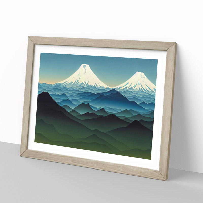 Enticing Japanese Mountains - Single Picture Frame Print, 46cm H x 64cm W x 2cm D, Oak 
