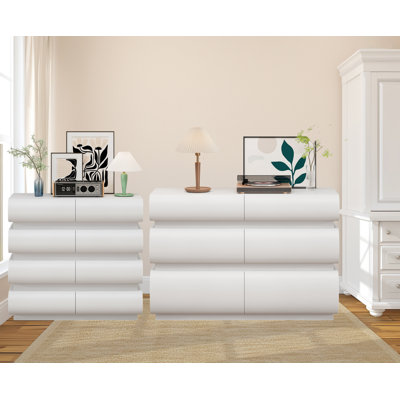 Ensemble 2 pièces de commode 6 tiroirs et 8 tiroirs en bois, sans poignée