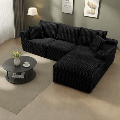 Canapé d'angle à compression, méridienne profonde en velours côtelé de 264 cm, canapé moderne pour la maison